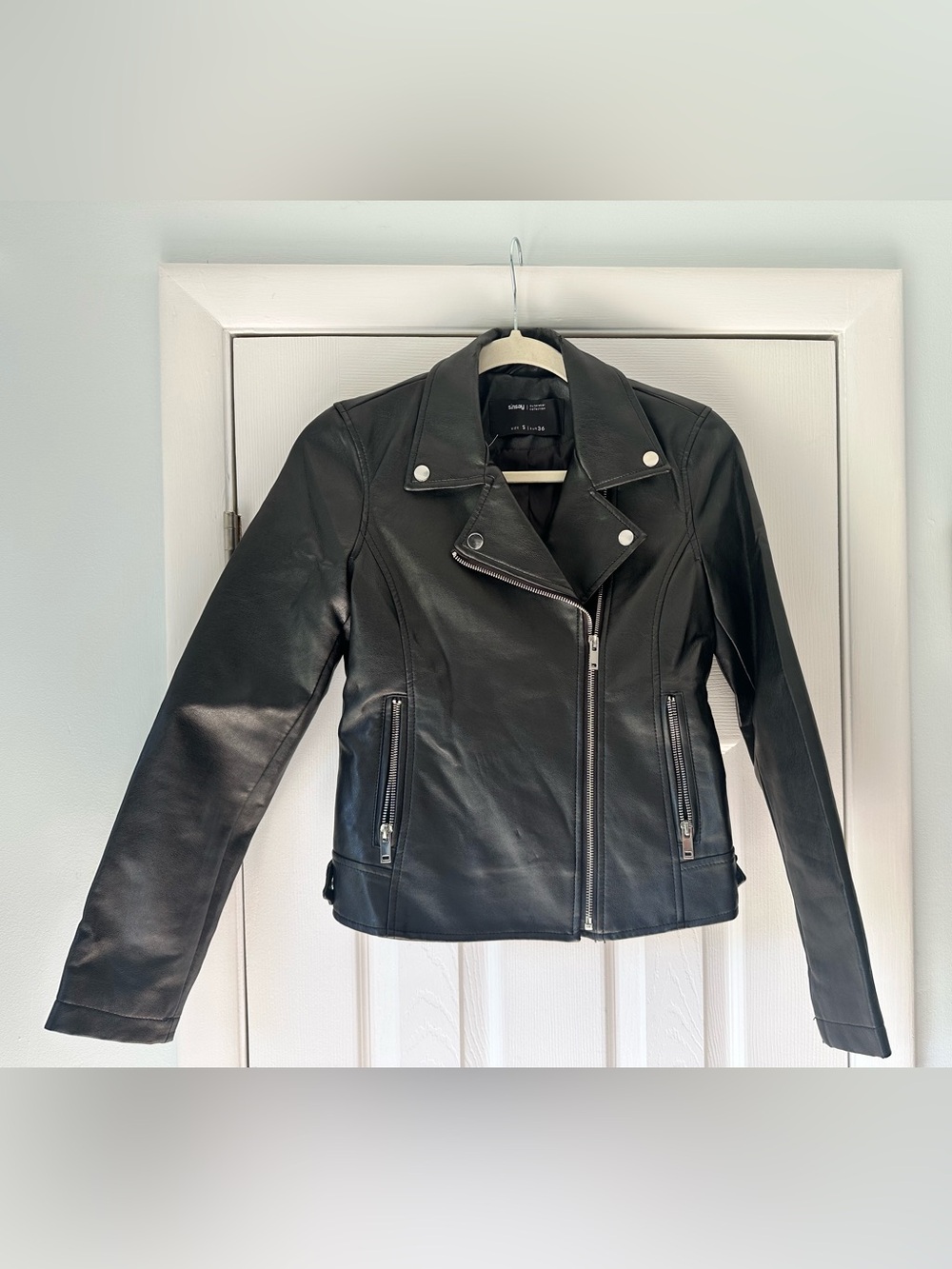 Black Faux Leather Moto Jacket - Women's